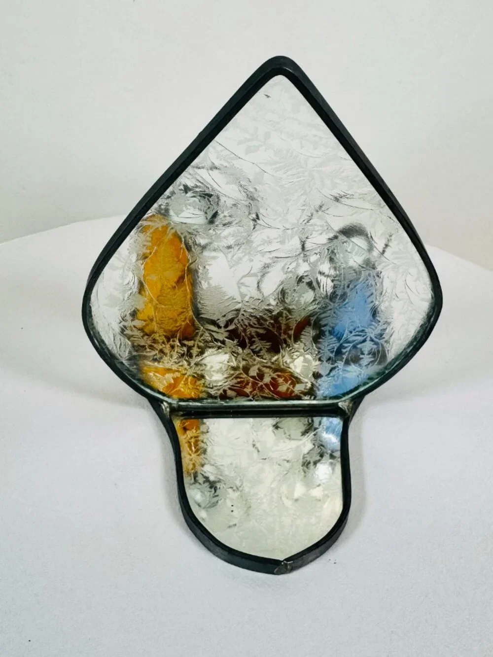 Vtg Stained Glass Angels & Nativity Tealight Candle holder 5.5